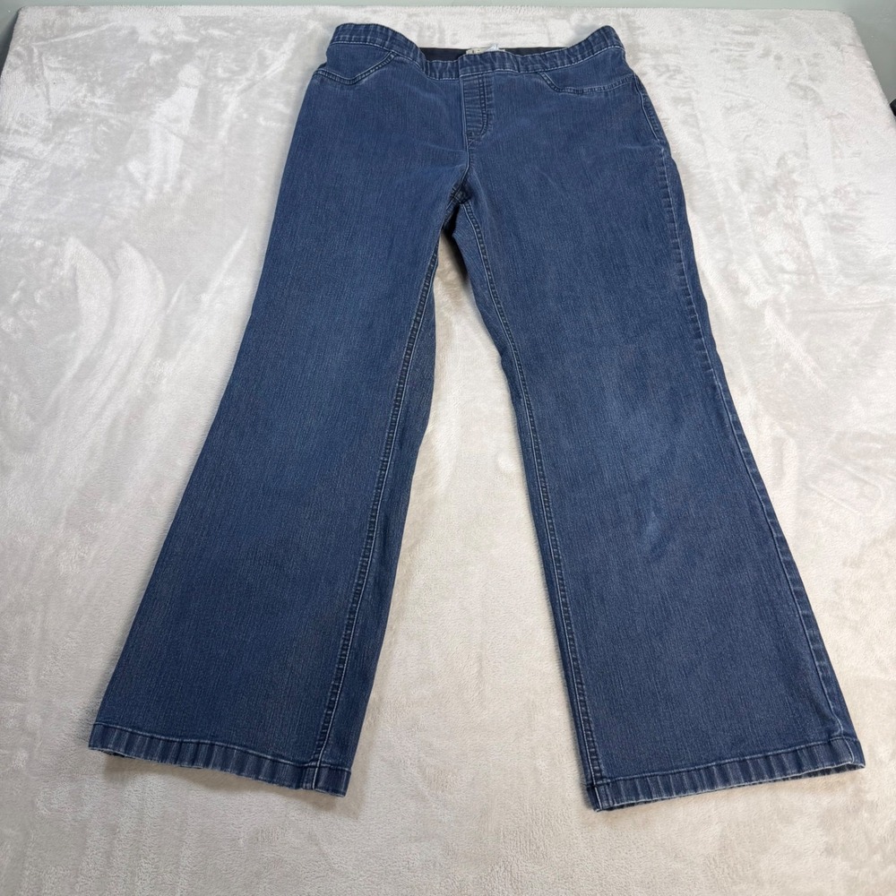 L.L. Bean Straight Leg Jeans Pull On Women 14 Reg Blue Cotton Blend Denim Pants